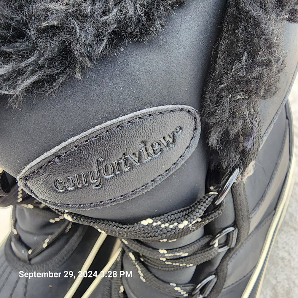 Comfortview Boots Womens 12M Ankle Winter Casual Black Leather Lace Up Faux Fur - Picture 5 of 9
